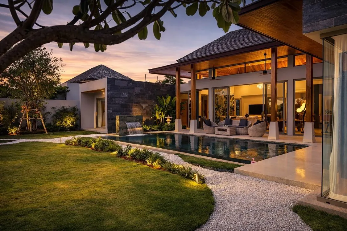 Garden-facing villa exterior