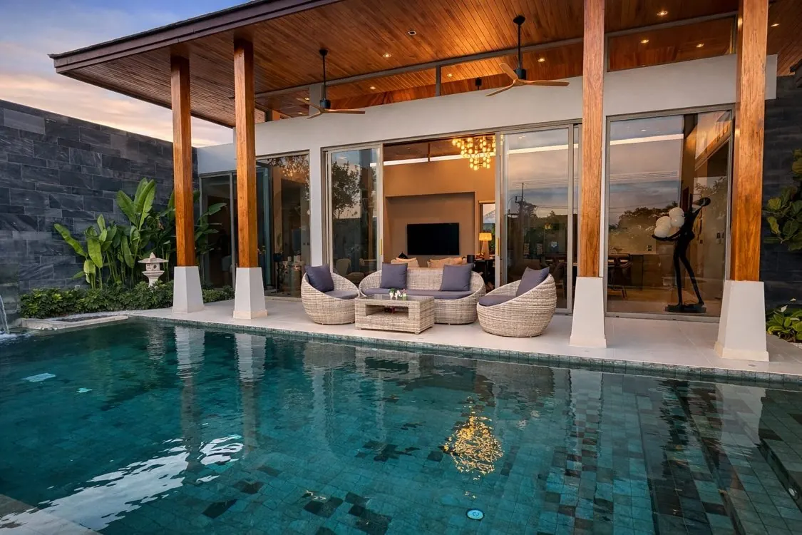 Indoor-outdoor living beside the pool