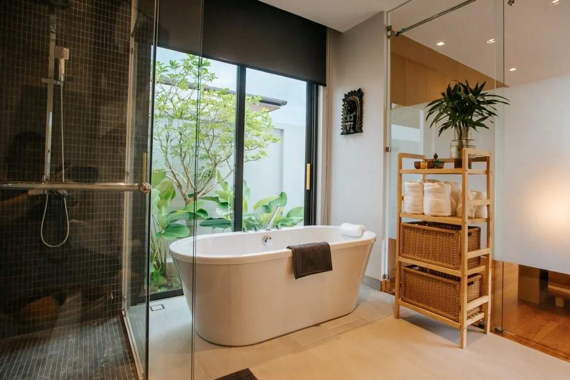 Bathroom with soaking tub and shower