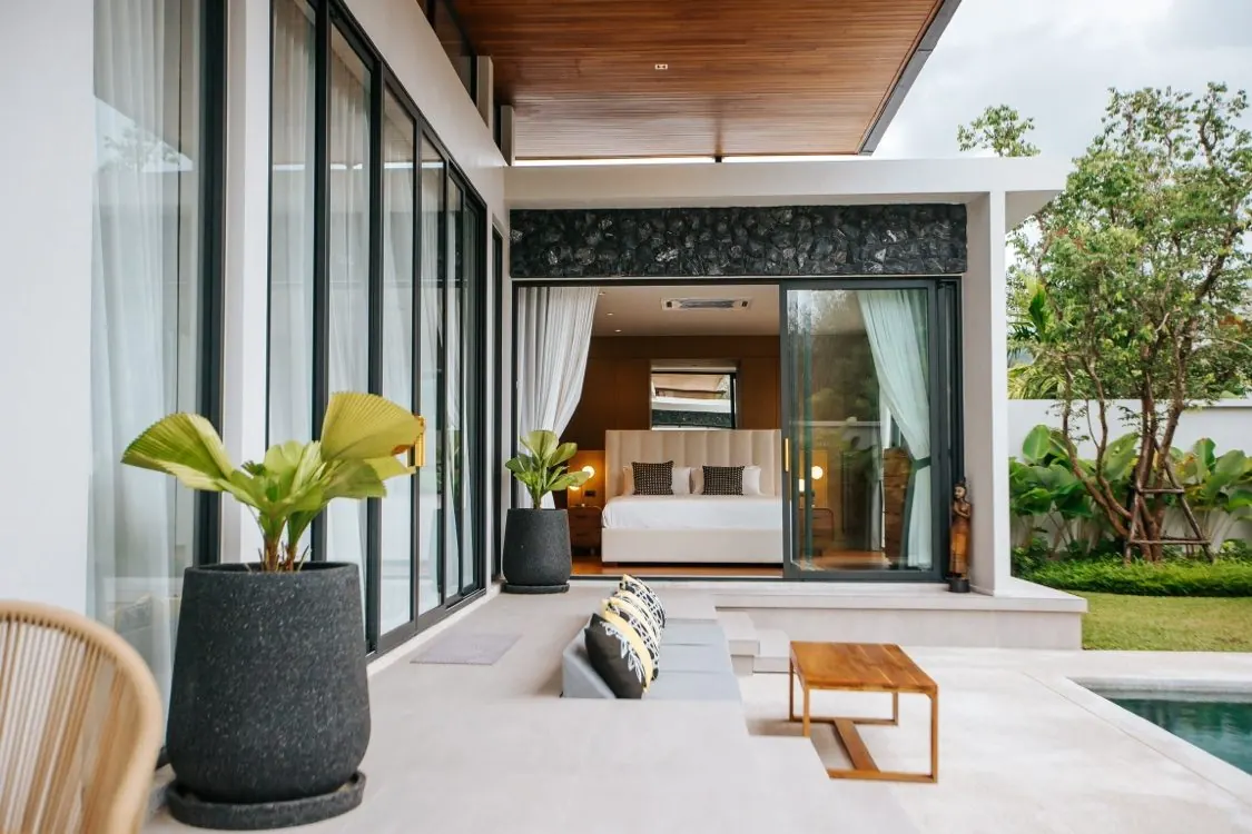 Covered terrace and bedroom entrance