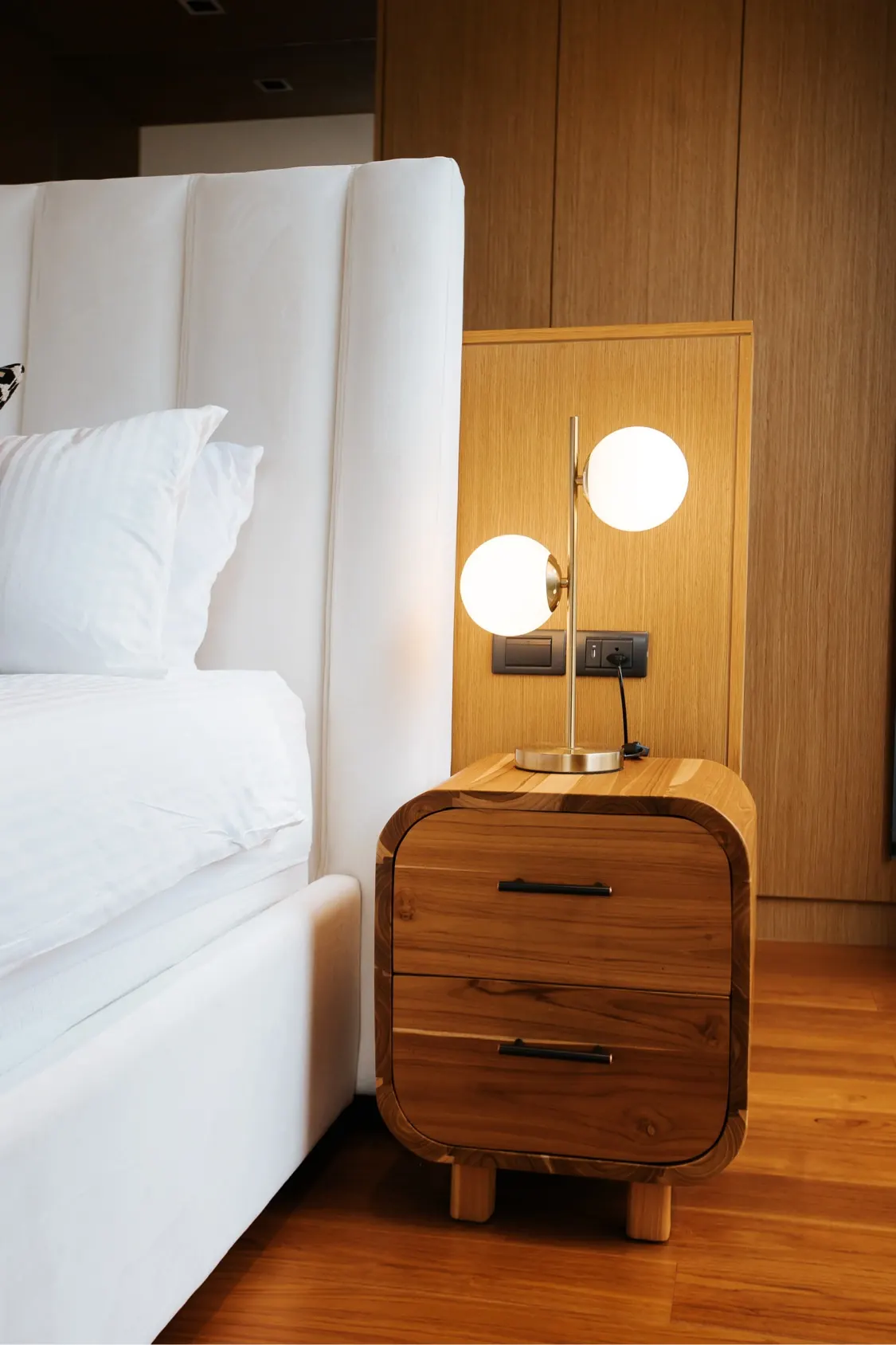 Bedside nightstand and globe lamp